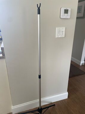 IV Pole Adjustable Silver Instrument/Accessory Stand with Black Accents